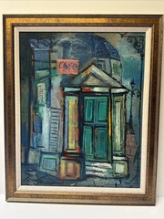 MID CENTURY CUBIST PAINTING REMO FARRUGGIO ABSTRACT CAFE URBAN ANTIQUE FAMOUS