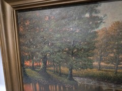 1933 Realist Landscape Painting SUNSET RIVIEAN / T.W. Pickard Listed Ohio Artist