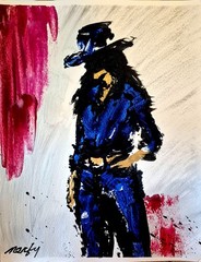 Original Acrylic 11×14 Western Woman Abstract Signed Bold Wall Art Paper P257