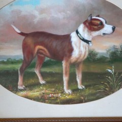Antique Oil Portrait of Dog in Landscape Setting
