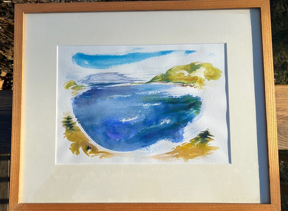 Watercolor Ink & Gouache Philip Frey “Late Afternoon Somes Sound” Maine Framed