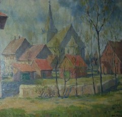 Jane Peterson Original Antique American Rural Village Landscape Oil Painting