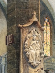 Antique Church Interior Painting Federigo Pedulli 1860-1940 Italy Basilica Tomb