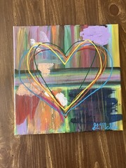 Wall Art 12” X 12” Hand Painted Canvas Colorful Heart Pattern