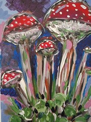 Trippy Mushrooms 5×7 Canvas Original Art Purple Red Abstract Hippie Retro