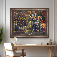 Jazz Band Oil Canva Painting Musicians Dancers Night Scene Club Signed 48×36