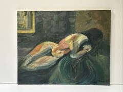 Mid Century Painting Expressionist Woman Female Model Reclined Robert Rogan 1962