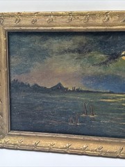 MOON LIGHT LIT PAINTING NOCTURNAL COASTAL NAUTICAL 19TH TO 20TH CENTURY MYSTERY