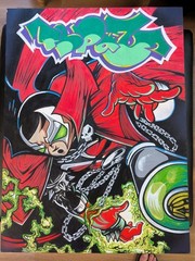 Spawn Themed Original Graffiti Art 18×24 Rectangular Handcrafted Wood Art Panel