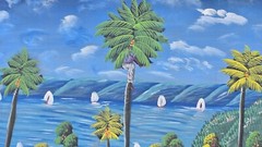 Signed L.Y. Alaby Haitian Countryside Landscape Painting Original Naif Art Haiti