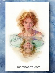 Original Watercolor Painting Female Portrait Book Page Size (5.5 × 8.5 inches)