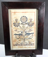 Joyce & Dennis Stephan PA Dutch Fraktur Style Folk Art Bird Floral Print Framed