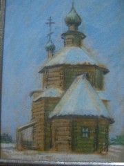 2x Pastel Russian Church Frame Antique Fine Work Miniatures Russia