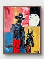 Original Contemporary 11×14 Cowboy Art Signed Bold Acrylic Canvas Western A044