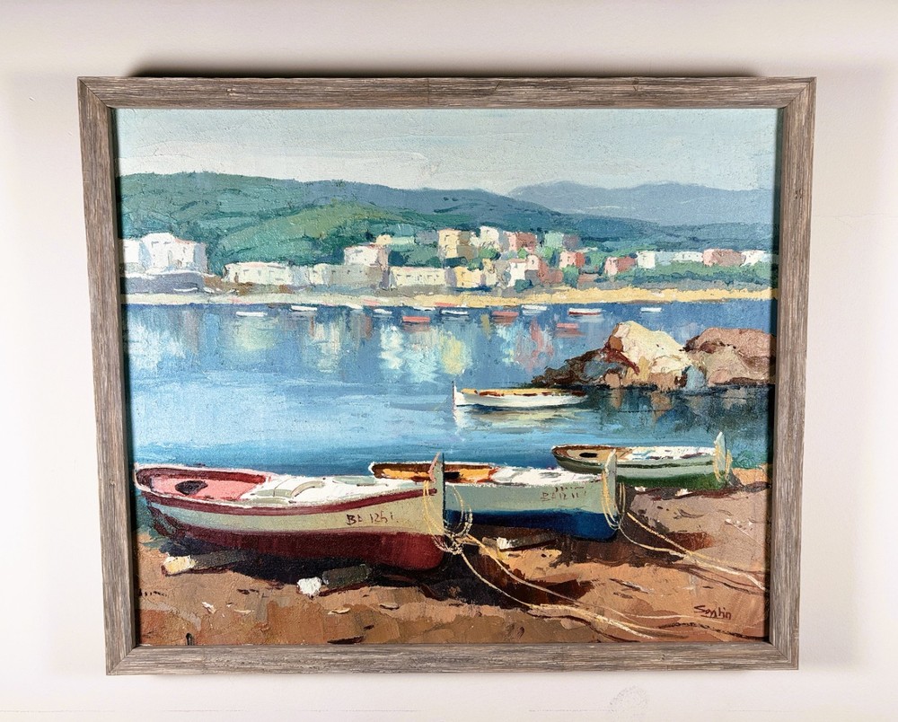 Boats in a Mediterranean Harbor by L. Santin