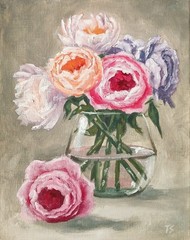 Peony ORIGINAL Oil Painting Modern Peonies Flowers Still Life 8″ x 10″