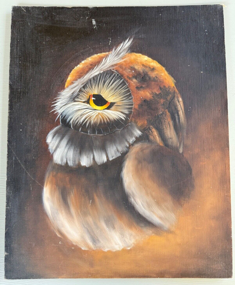 Vintage Owl Painting by Joyce Knott 16 by 20 Inches Bird Art Brown