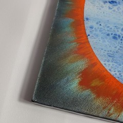 Abstract Acrylic Pour Painting 10×10 Original Canvas Wall Art Blue Orange Black
