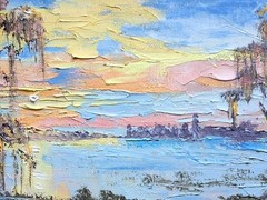 Original Oil Painting Sunset Louisiana Swamp Landscape Cypreses Artwork 8x11in