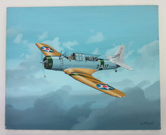 Raymond Waddey 2008 Painting on Canvas of US Navy Vought SB2U Vindicator 16″x20″