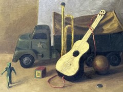 Antique Painting Military Toy Truck Still Life New York Mystery Artist 20 Inches