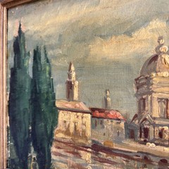 Handcrafted Cityscape Oil Painting „Domed Building“ Timeless Small Artwork