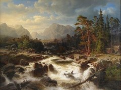 Wholesale lots oil painting Dramatic river landscape with figures and mills