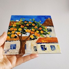 Orange trees in Portugal Painting Original Art Impasto Oil Painting 3D Art 6×6″