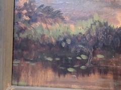 Antique Original Oil Painting on Board of Goat Pulling Child Farmer