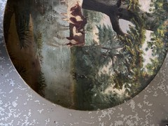 Hand Painted Wood Collector Plate Round Multicolor Cows Landscape Scene