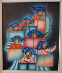 VTG FRED BLASSINGHAM FRAMED ACRYLIC ART DECO STYLE AFRICAN AMERICAN JAZZ BAND