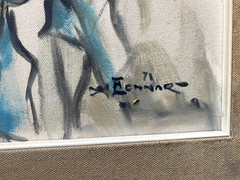 Signed Oil Painting 1971 Of An Old Man With Pipe And Hat