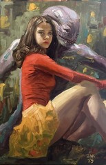 Original Oil Painting Alien Hybrid Series by ZM, Ready to Hang 16×24 inch