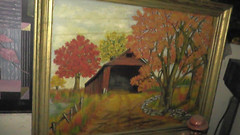 painting covered bridge autumn fall colors framed 30×24 e o’connor conner