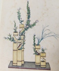 Antique Japanese Fine Export Watercolor Flower Arranging English Coat of Arms