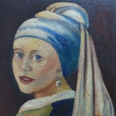 1952 Original Portrait Oil Painting Girl w/ A Pearl Earring After Vermeer 20×16
