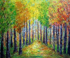 Sunlit Forest Path Original Landscape Painting 24×20 Textured Woodland Art