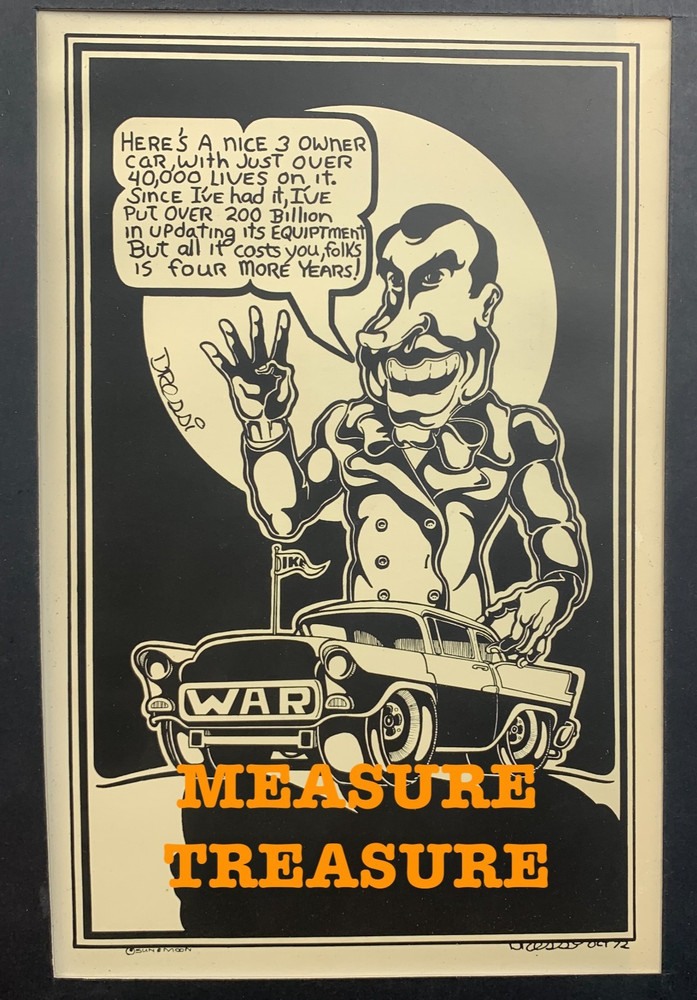 1972 NIXON ANTI WAR CAR IKE COMIC ORIGINAL ART INK ILLUSTRATION F64