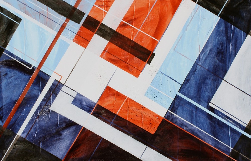 ShawNshawN Original HUGE Painting on Canvas Geometric Abstract Blue Red Art