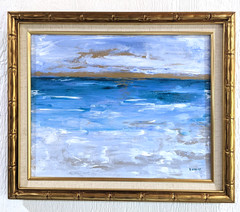 Golden Sunset at Sea Impressionist acrylic painting 16″x20″x1/2″ One of a kind