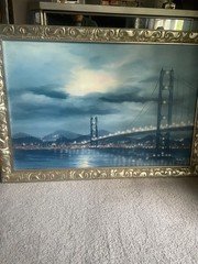 20th Century San Francisco Golden Gate Bridge By L. Thomas Oil Painting Framed