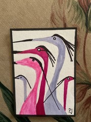 ACEO watercolor art by PJ, art card 2.5 x 3.5: big birds.