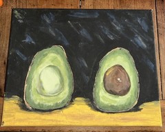 Modern ‘12 Original Better Half Avocado Still Life Canvas 8”x10” Signed Shelby