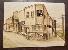 Antique Original Signed Sepia Watercolor Architectural Flat Iron BLDG Painting