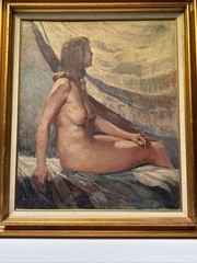 HOWARD SCHULER PAINTING NUDE WOMAN FEMALE MODEL MID CENTURY LISTED OIL ANTIQUE
