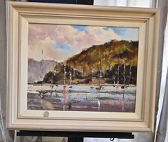 Martindale California Impressionist Harbor Scene w/ Sailboats at Rest 22″ X 26″