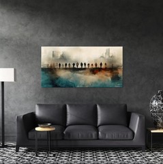 Large Abstract Canvas Painting, Cityscape Canvas wall art, Framed, Signed