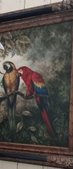 PARROTS OIL PAINTING ORIGINAL LARGE FRAMED 39 X 49 BY C. HUNT FABULOUS