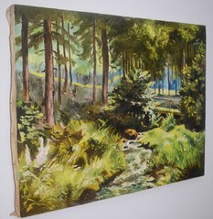 ORIGINAL PALETTE KNIFE OIL PAINTING 19.5″X25.5″ „FOREST CREEK‘
