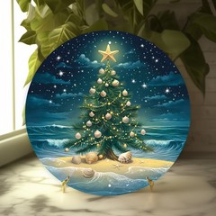 Vintage Christmas Tree Wall Decor Coastal Beach Scene Ornaments